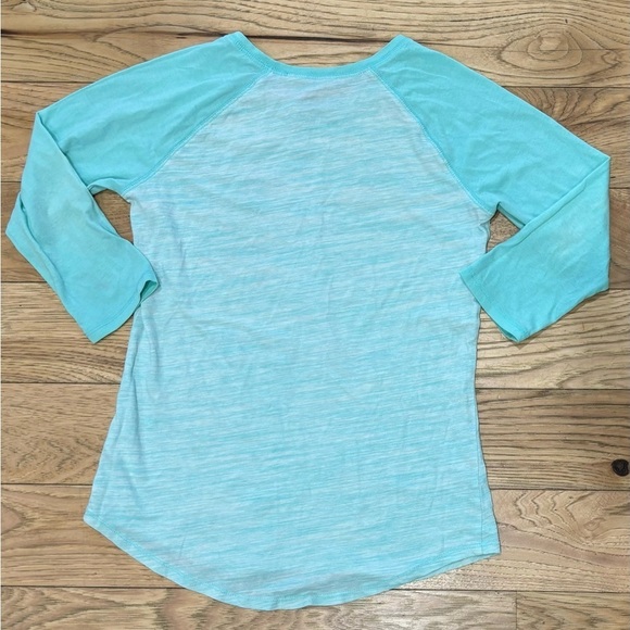 Justice Teal Green Heathered Raglan 3/4 Sleeve Sporty Tee Shirt Girls Size 10 - Picture 2 of 7